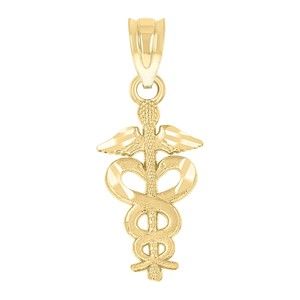 10kt 10k Yellow Gold Diamond-Cut Unisex Registered Nurse Badge Charm Pendant